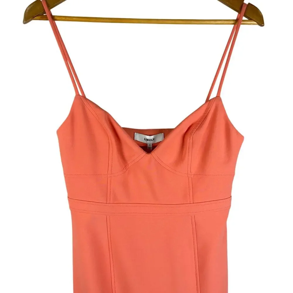 LIKELY Lillie Mini Dress Stretchy Spaghetti‎ Straps in Coral Size 4 - Picture 4 of 9